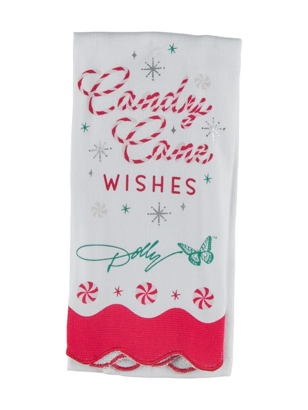 Dolly Printed 'Candy Cane Wishes' Holiday Kitchen Towel - White, Red, Green